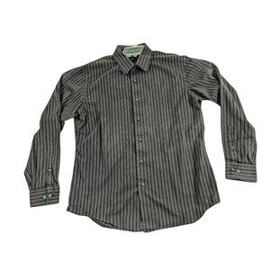 Apt. 9 Large 100% Cotton Brown Striped Long Sleeve Dress Shirt 37g